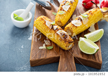 Grilled corn with chili and cheese 101952852