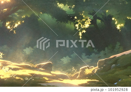 自然豊かな緑の森(アニメ背景風)/Generative AI 自然豊かな緑の森(アニメ背景風)/Generative AI 101952928