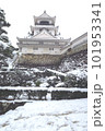 雪の積もった高知城 101953341