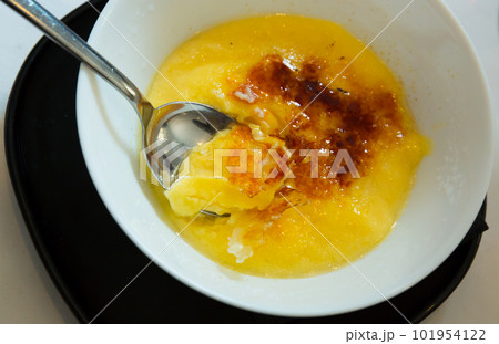 Catalan cream delicious dessert with sugar toast, typical  101954122