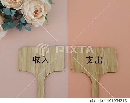 カードに収入と支出の文字、比較 カードに収入と支出の文字、比較 101954218