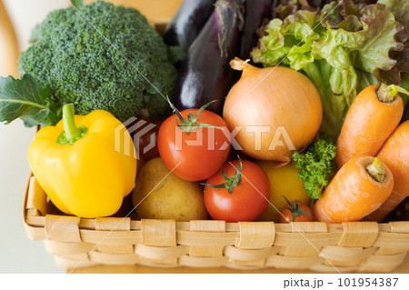 野菜がたくさん入ったカゴの写真 野菜がたくさん入ったカゴの写真 101954387