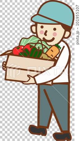 Smiling man in a hat carrying vegetables. 101955107