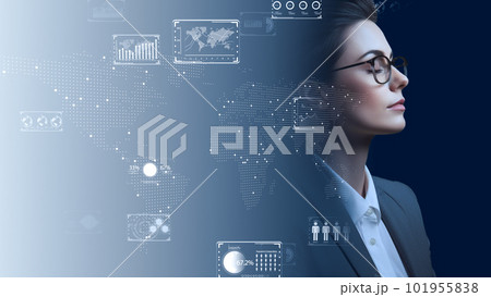 デジタルの世界で成功したビジネスリーダー、DX サイバーセキュリティ、インターネット安全のイメージ デジタルの世界で成功したビジネスリーダー、DX サイバーセキュリティ、インターネット安全のイメージ 101955838