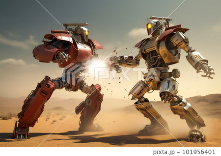 robot battle illustrations. Generative AI 101956401