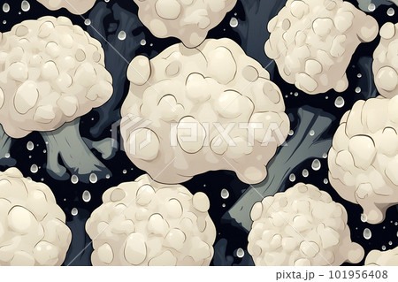 background cauliflower top view with water drops. Generative AI 101956408