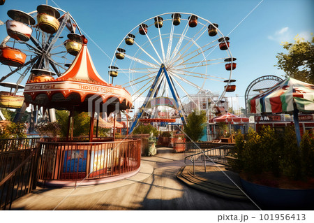 abandoned roller coaster amusement park. Generative AI abandoned roller coaster amusement park. Generative AI 101956413