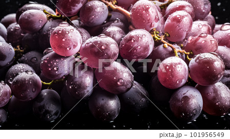 Grape background with water drops. Top view, flat lay. Generative AI 101956549