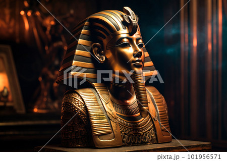 Egyptian Sphinx statue on a black background. Generative AI 101956571