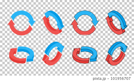 Isometric icon with blue and red arrows cycling in a circle 101956707