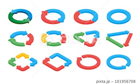 矢印がサークル上に循環しているアイソメトリックのアイコンセット 101956708