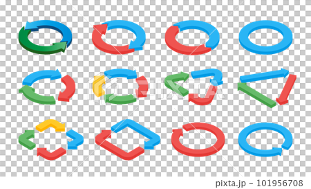矢印がサークル上に循環しているアイソメトリックのアイコンセット 101956708