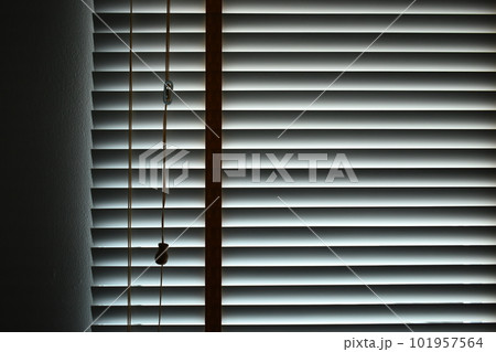 white blinds curtain put on the window, interior design 101957564