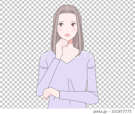一個表情憂鬱的女人把手放在臉上的插圖 一個表情憂鬱的女人把手放在臉上的插圖 101957775