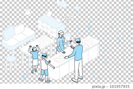 An image of DX, a family visiting a housing exhibition hall and model room with VR 101957935