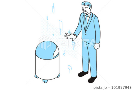 DXのイメージ、AIロボットを操作するシニア男性、経営者・社長・マネージャー 101957943