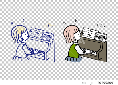 Girl taking piano lessons on a tablet Girl taking piano lessons on a tablet 101958091