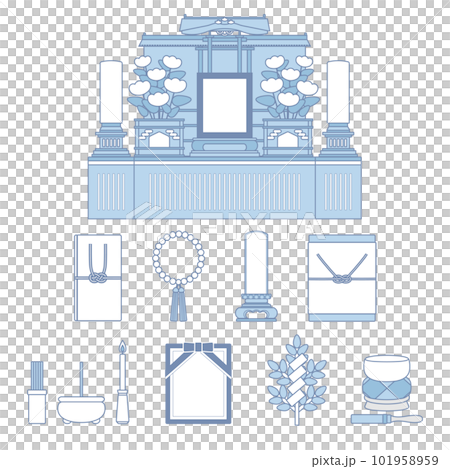 Buddhist scene item set / line drawing / light blue / simple Buddhist scene item set / line drawing / light blue / simple 101958959