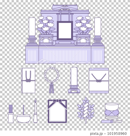 Buddhist scene item set / line drawing / purple / simple Buddhist scene item set / line drawing / purple / simple 101958960