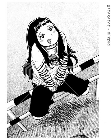 柵に座っている女の子 柵に座っている女の子 101959120
