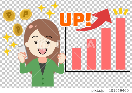 上升圖的插圖和一個快樂的女人指向上方 101959460