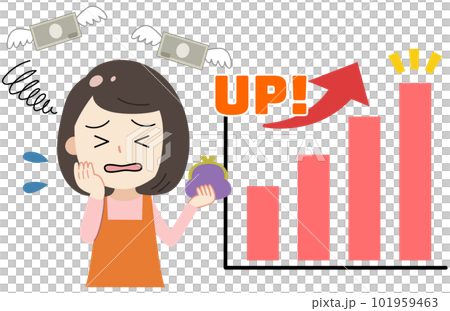 上升圖和陷入困境的家庭主婦的插圖 家庭預算 上升圖和陷入困境的家庭主婦的插圖 家庭預算 101959463