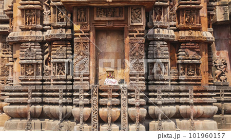 Carving on the West Side of Brahmeshwara Temple, Bhubaneshwar, Odisha, India. Carving on the West Side of Brahmeshwara Temple, Bhubaneshwar, Odisha, India. 101960157