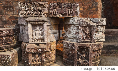Carving Sculptures of Buddhist God and Goddess on the Monastery No.1, Ratnagiri Buddhist Monastery, Odisha, India. 101960386