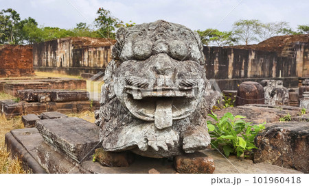 Statue of Lion in Front of Monastery No.2, Ratnagiri Buddhist Monastery, Odisha, India. 101960418