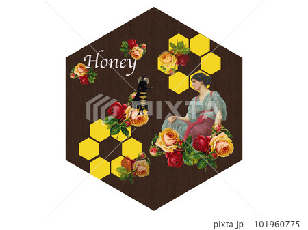 六角形の蜂蜜のイメージのビンテージパッケージデザイン 101960775