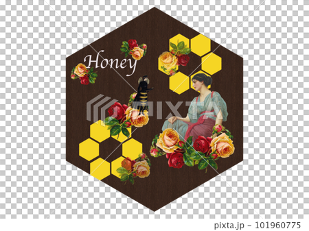 六角形の蜂蜜のイメージのビンテージパッケージデザイン 101960775
