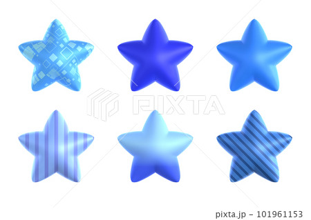 水色　星 かわいい青色の6種の3Dブルーン風星セットのイラスト素材 [101961153] - PIXTA