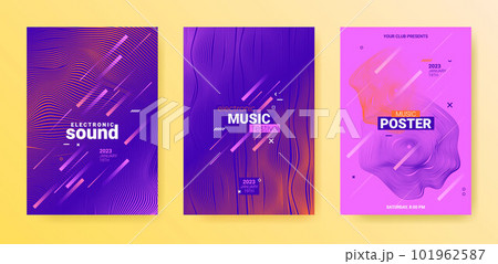 Electro Music Flyers Set. Techno Party Cover. Gradient Wave Line. Electro Music Flyers Set. Techno Party Cover. Gradient Wave Line. 101962587