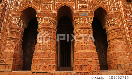 Carved Pillars of Jor Bangla Temple, Bishnupur, West Bengal, India. Carved Pillars of Jor Bangla Temple, Bishnupur, West Bengal, India. 101962716