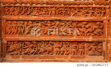 War Scenes on the Jor Bangla Temple, Bishnupur, West Bengal, India. War Scenes on the Jor Bangla Temple, Bishnupur, West Bengal, India. 101962717