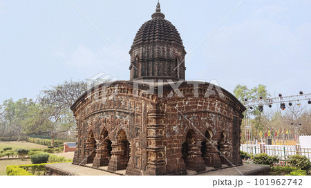 View of one of the Jor-mandir Group of Temples a cluster of three historic temples, Red Bricks Carving Temple, Bishnupur, West Bengal, India. View of one of the Jor-mandir Group of Temples a cluster of three historic temples, Red Bricks Carving Temple, Bishnupur, West Bengal, India. 101962742