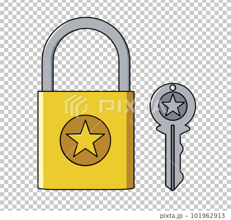 從前面看的鎖著的掛鎖和鑰匙的插圖 101962913