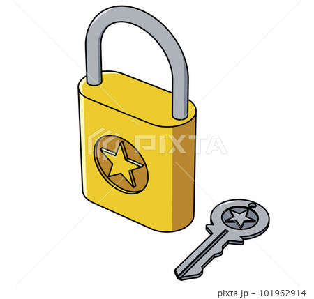 斜めから見た施錠している南京錠とカギのイラスト 101962914
