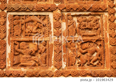 Ancient Human Life Describe on the Jor Bangla Temple, Bishnupur, West Bengal, India. Ancient Human Life Describe on the Jor Bangla Temple, Bishnupur, West Bengal, India. 101963429