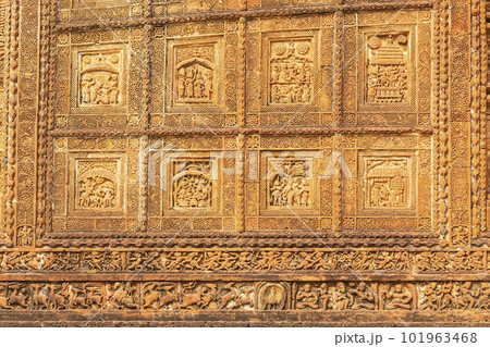 Exterior Carving of Jor Bangla Temple, Bishnupur, West Bengal, India. Exterior Carving of Jor Bangla Temple, Bishnupur, West Bengal, India. 101963468