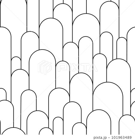 Boho arch seamless pattern. Geometric art deco simple background. Black circular arc in linear style. Seamless abstract modern geometric pattern. Vector illustration on white background Boho arch seamless pattern. Geometric art deco simple background. Black circular arc in linear style. Seamless abstract modern geometric pattern. Vector illustration on white background 101963489