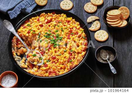 New Orleans Style Corn casserole in baking dish New Orleans Style Corn casserole in baking dish 101964164