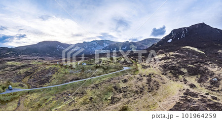 Aerial view of the Pilgrims Path up to the Slieve League cliffs in County Donegal, Ireland Aerial view of the Pilgrims Path up to the Slieve League cliffs in County Donegal, Ireland 101964259