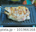 close up making pork steak on iron grill pan.Home made pork steak. 101966168