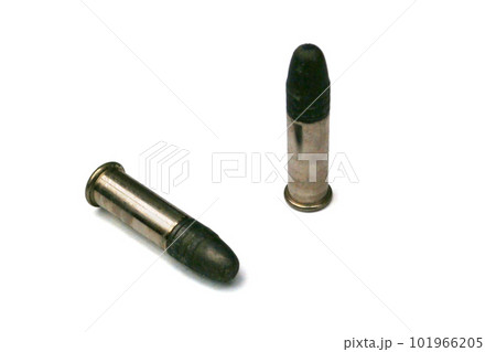 Two .22 Long Rifle ammunitions on white background Two .22 Long Rifle ammunitions on white background 101966205