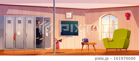 Fire station rest room cartoon vector illustration Fire station rest room cartoon vector illustration 101970080