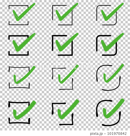 Line frame handwritten check mark green 101970842