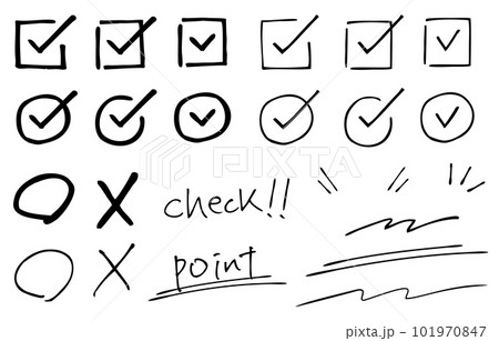 手書きの線画チェックマークと装飾　おしゃれ　黒 101970847