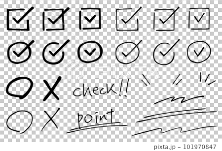 手書きの線画チェックマークと装飾　おしゃれ　黒 101970847