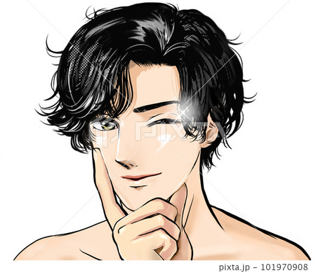 ツルスベ美肌を永久脱毛で手に入れウィンクするイケメン男性の漫画風イラスト透過背景 101970908